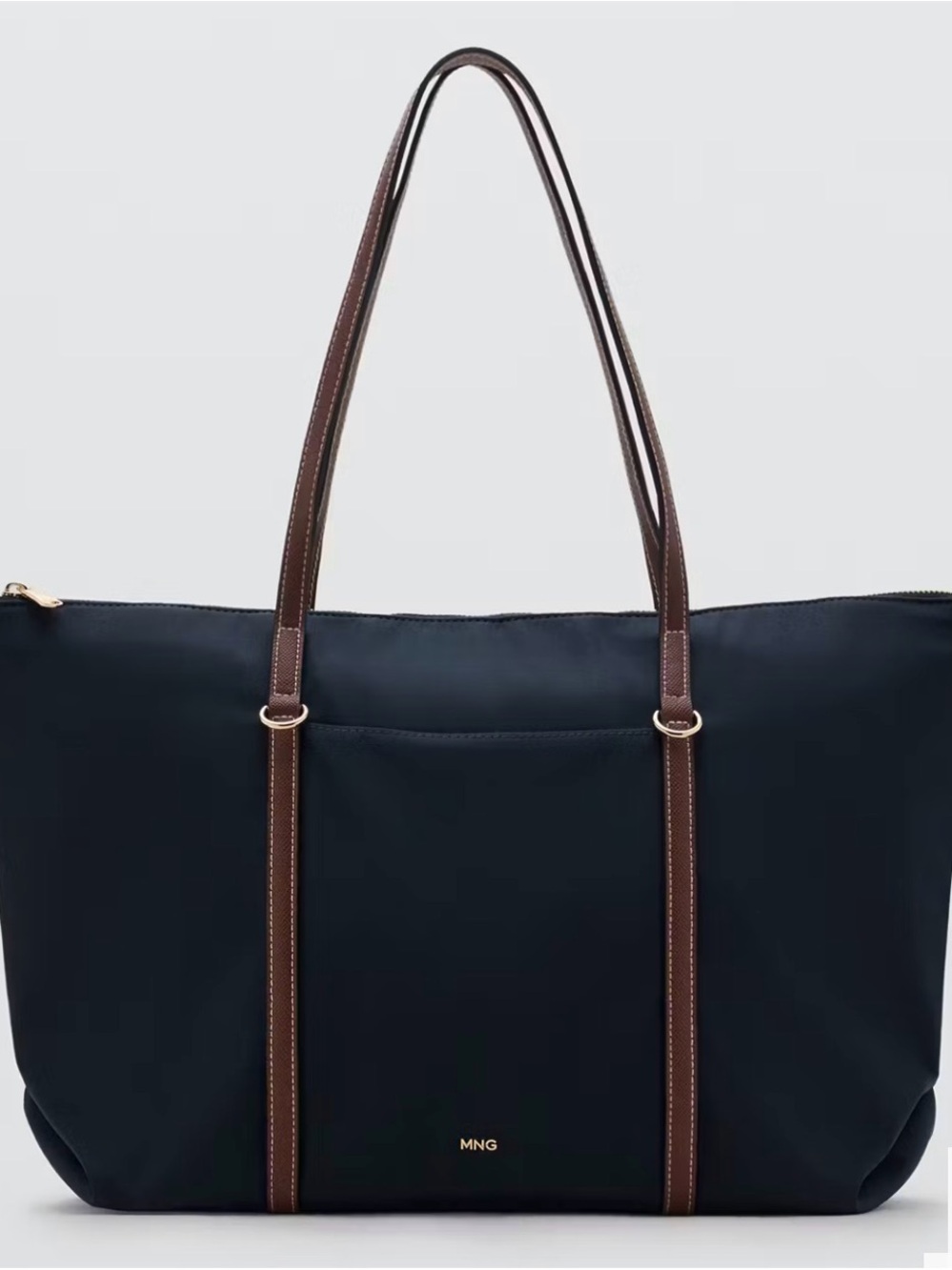 Mango Black Tote with Brown Straps